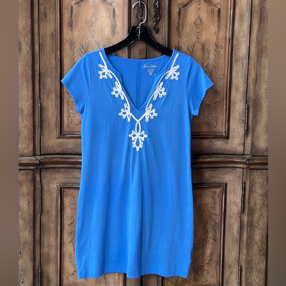 Lilly Pulitzer Blue Short Sleeve Women Mini Dress with White Embroidery M - Picture 3 of 11